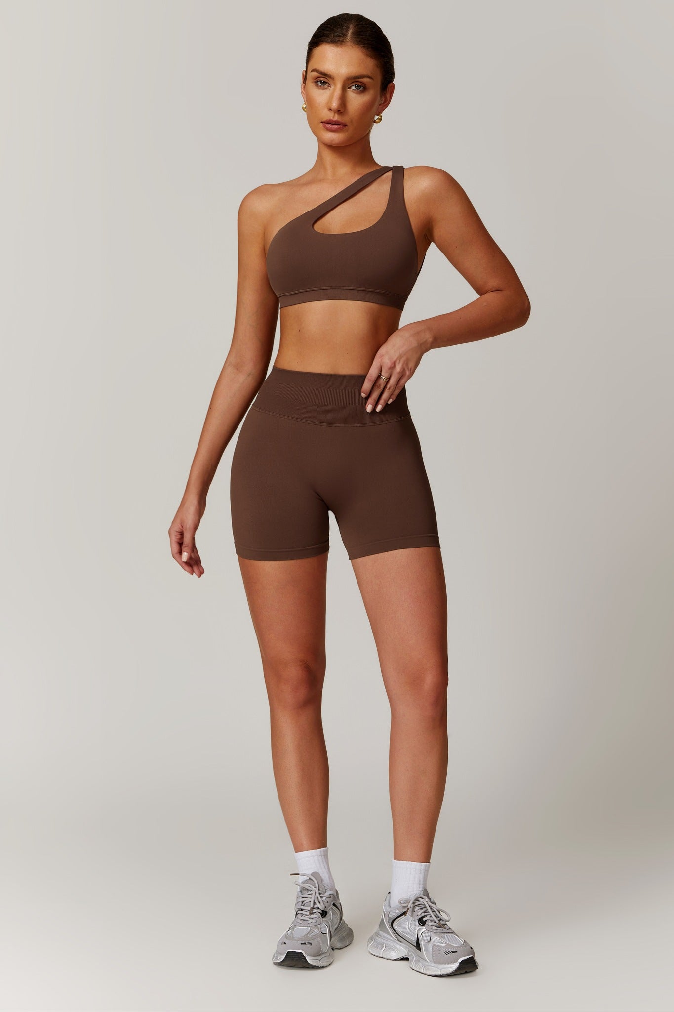 Aurora One Shoulder Sports Bra - Brown (FINAL SALE)