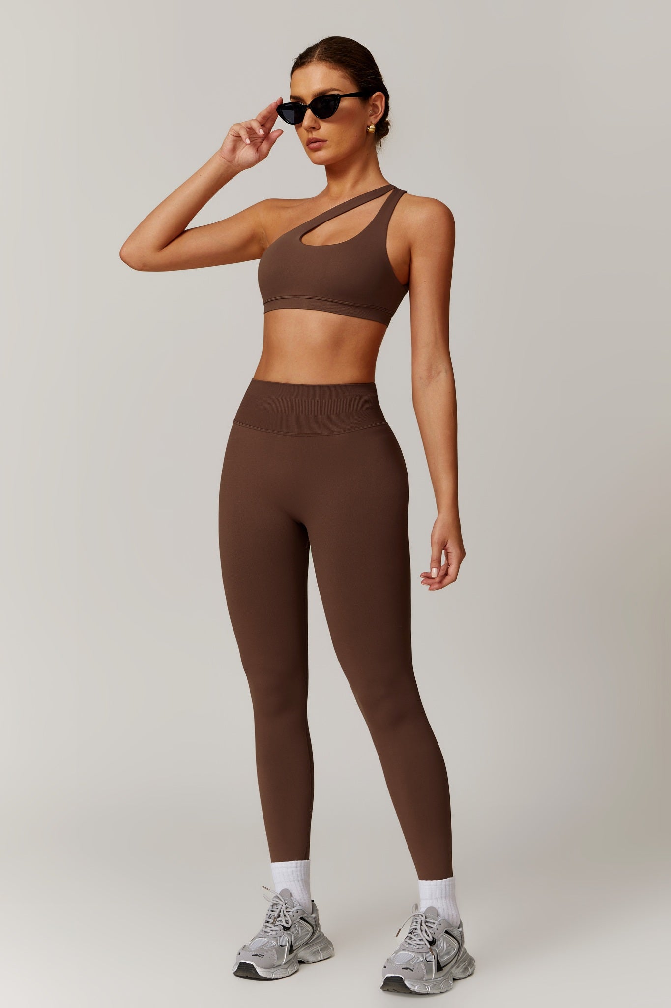 Aurora One Shoulder Sports Bra - Brown (FINAL SALE)