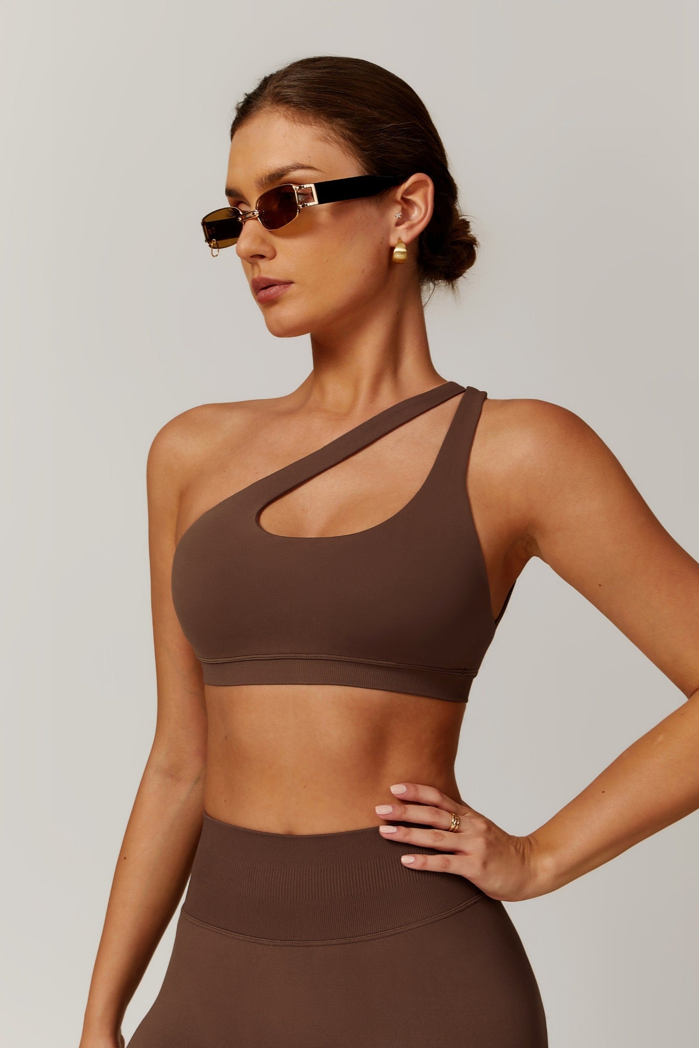 Aurora One Shoulder Sports Bra - Brown (FINAL SALE)
