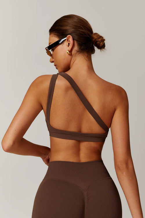 Aurora One Shoulder Sports Bra - Brown (FINAL SALE)