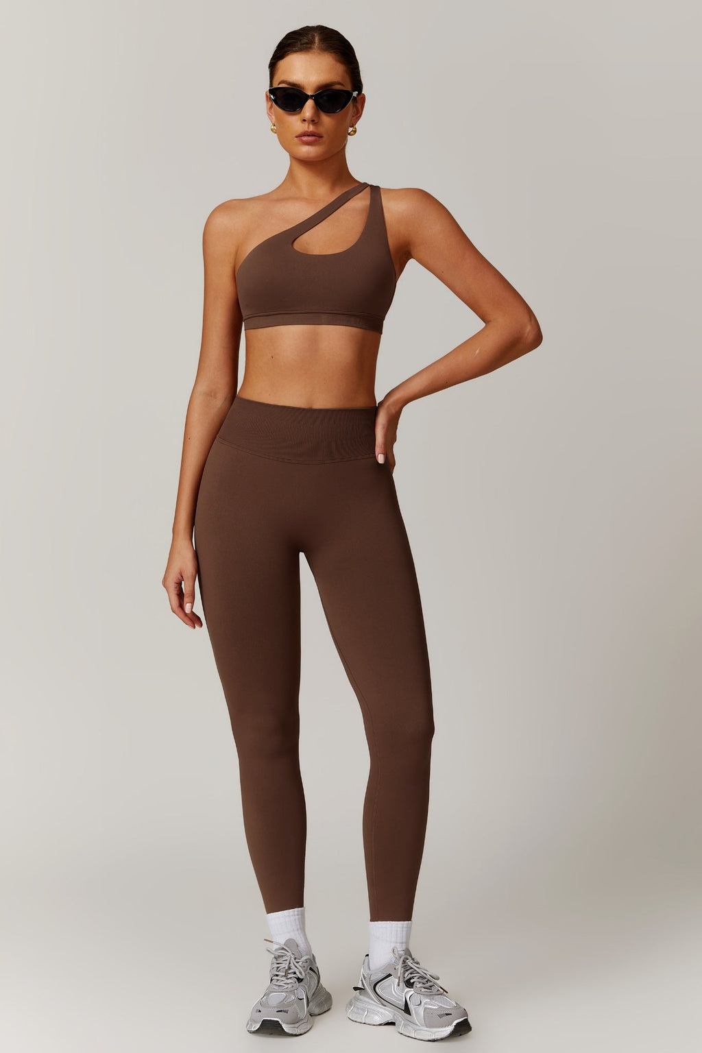 Aurora One Shoulder Sports Bra - Brown (FINAL SALE)